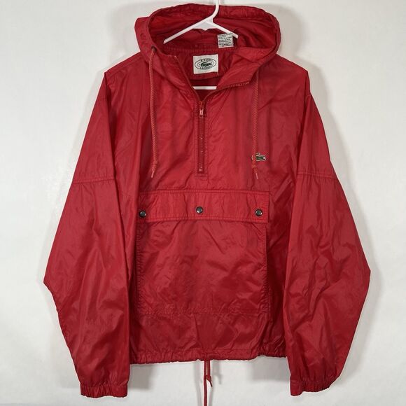 Lacoste Other - Vintage Izod Lacoste Half Zip Hooded Windbreaker Jacket Mens Medium Red Nylon